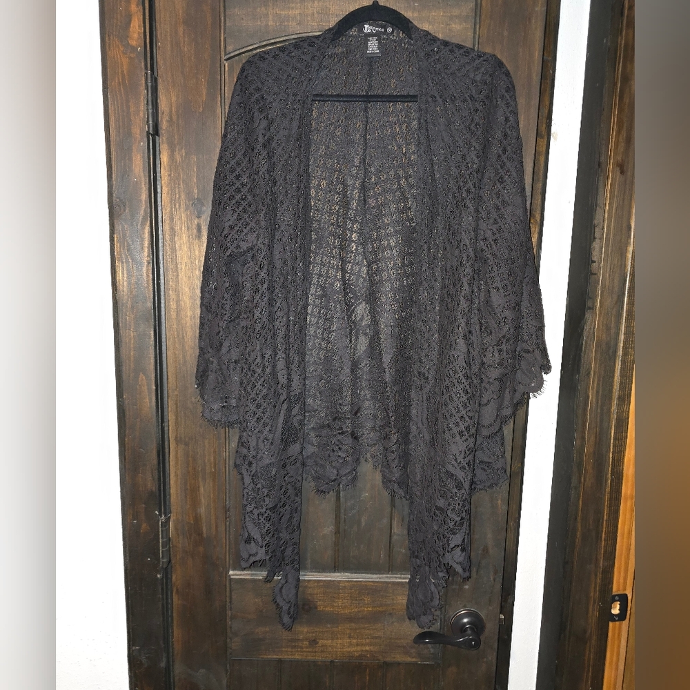 Miss Chevous Black Lace Open-Front Cardigan